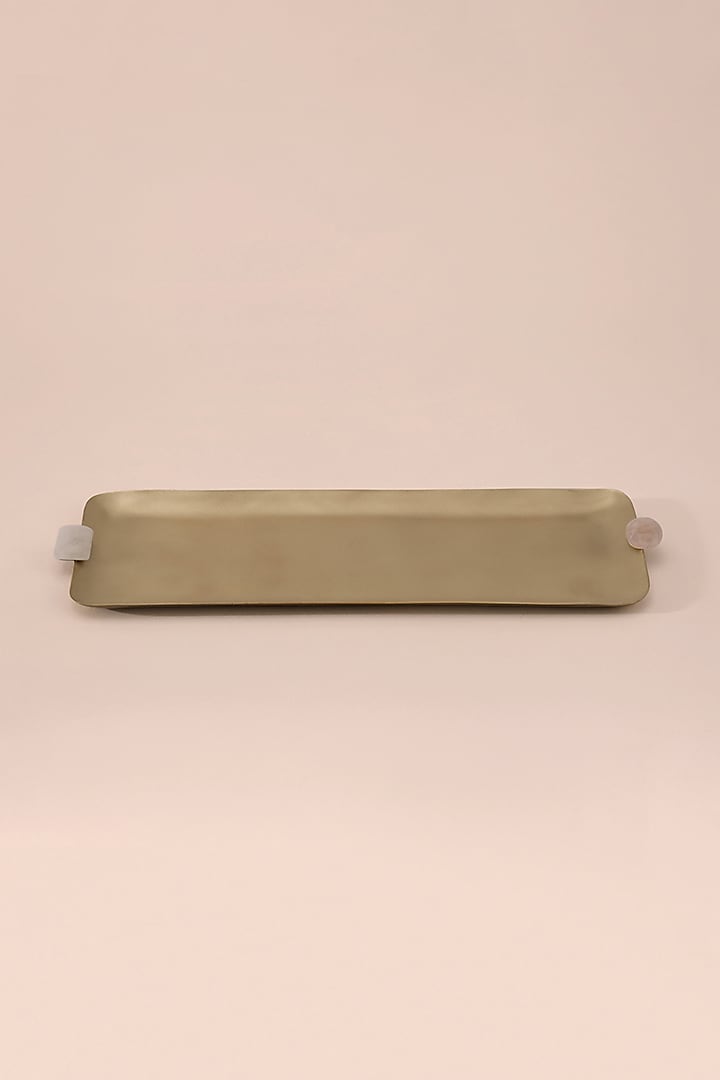 Gold Brass & Rose Quartz Stone Platter by Table Manners