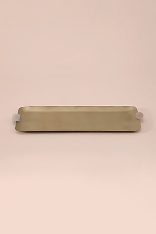 Gold Brass & Rose Quartz Stone Platter by Table Manners