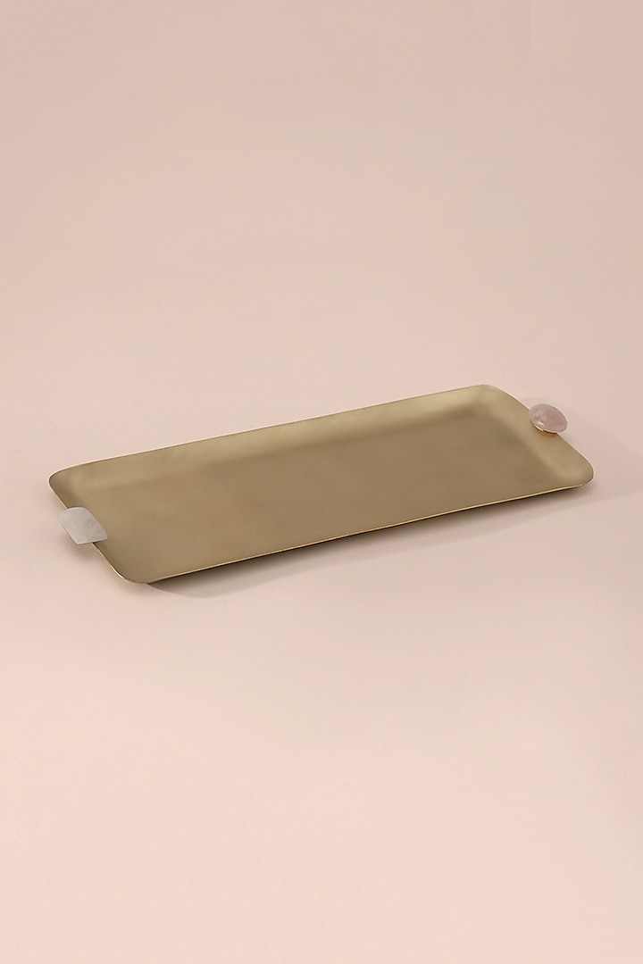 Gold Brass & Rose Quartz Stone Platter by Table Manners at Pernia's Pop Up Shop