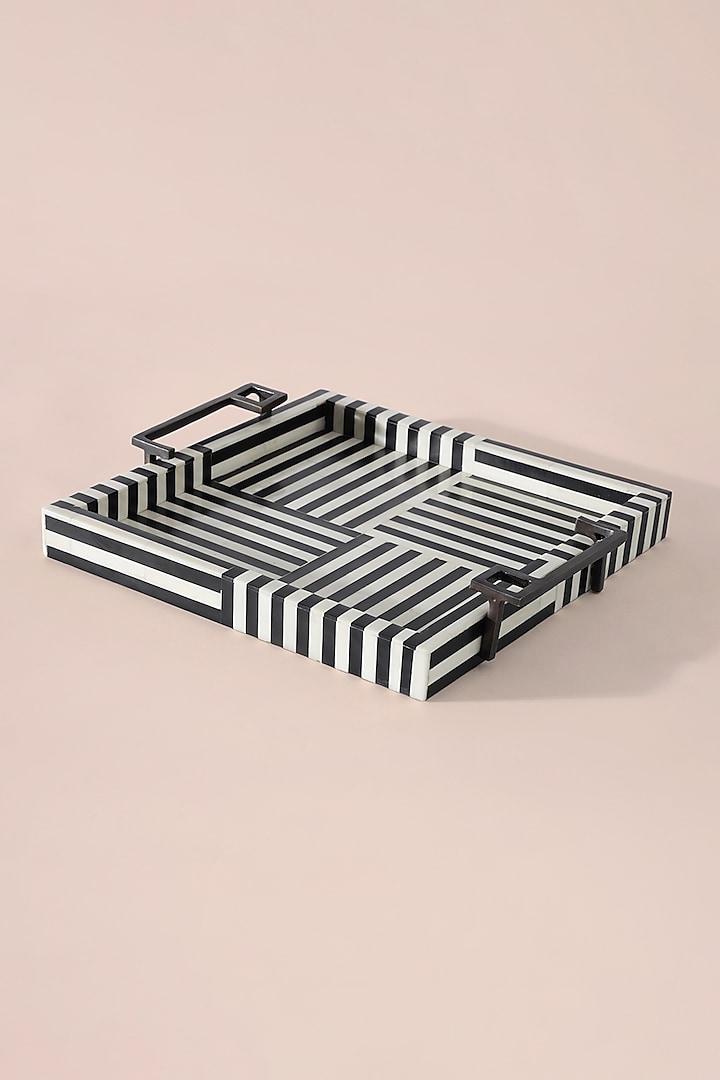 Black & White Inlay Bone Striped Tray by Table Manners