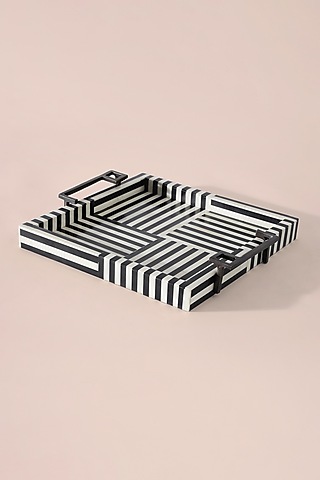 Black & White Inlay Bone Striped Tray by Table Manners