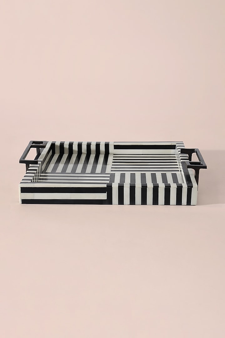 Black & White Inlay Bone Striped Tray by Table Manners at Pernia's Pop Up Shop