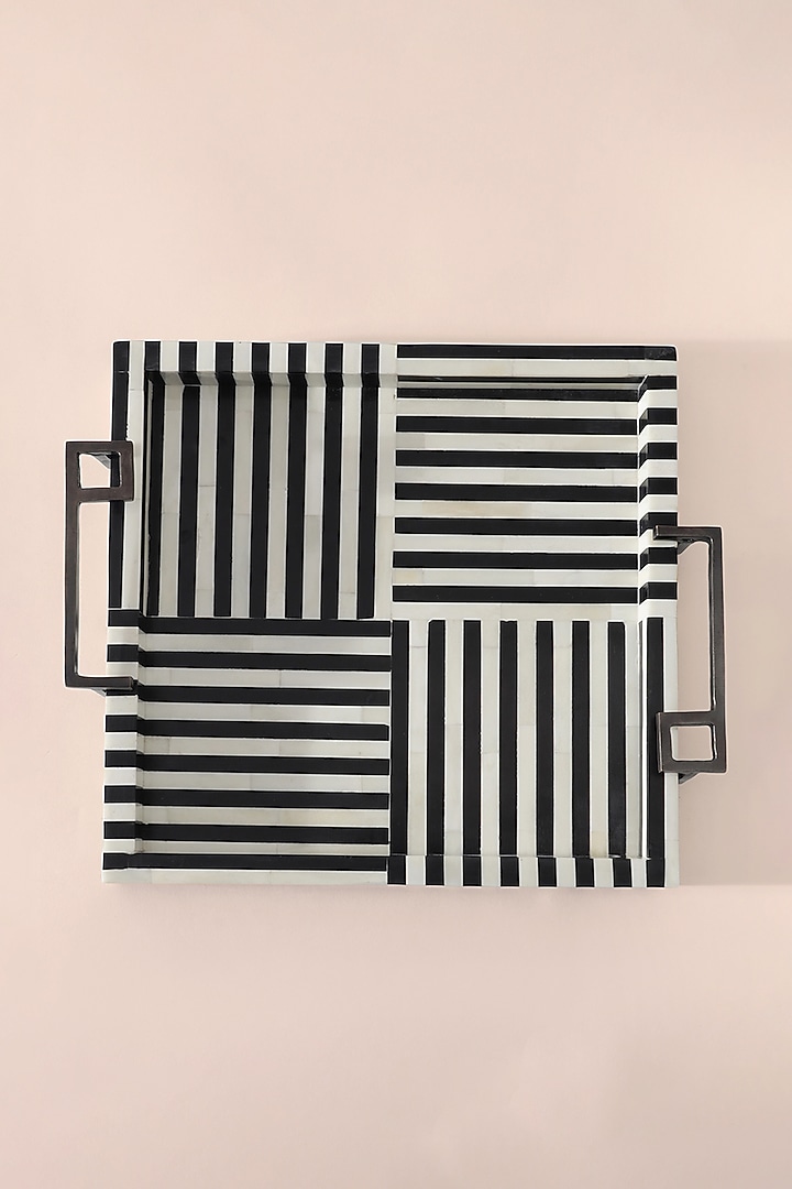 Black & White Inlay Bone Striped Tray by Table Manners at Pernia's Pop Up Shop