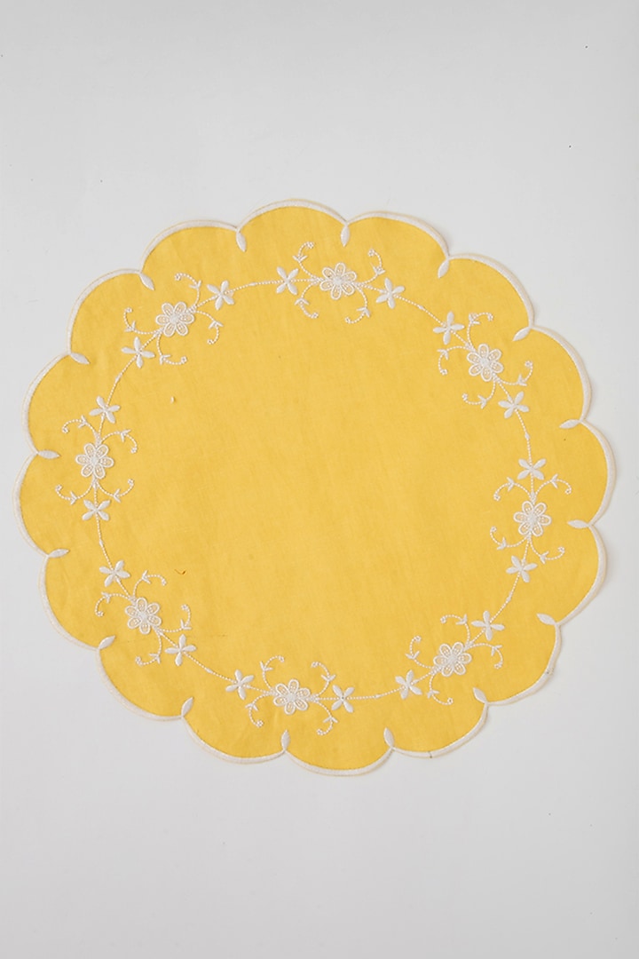 Yellow Linen Floral Scalloped Placemat Set by Table Manners