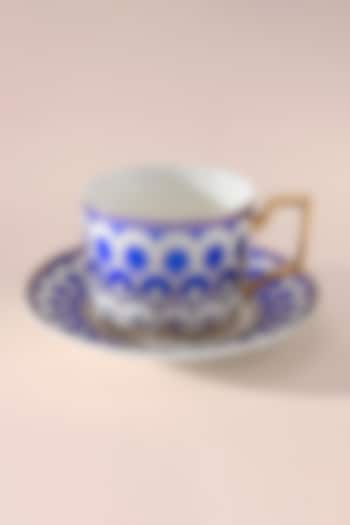 Blue & White Bone China Cup With Saucer (Set of 1 Cup and Saucer) by Table Manners