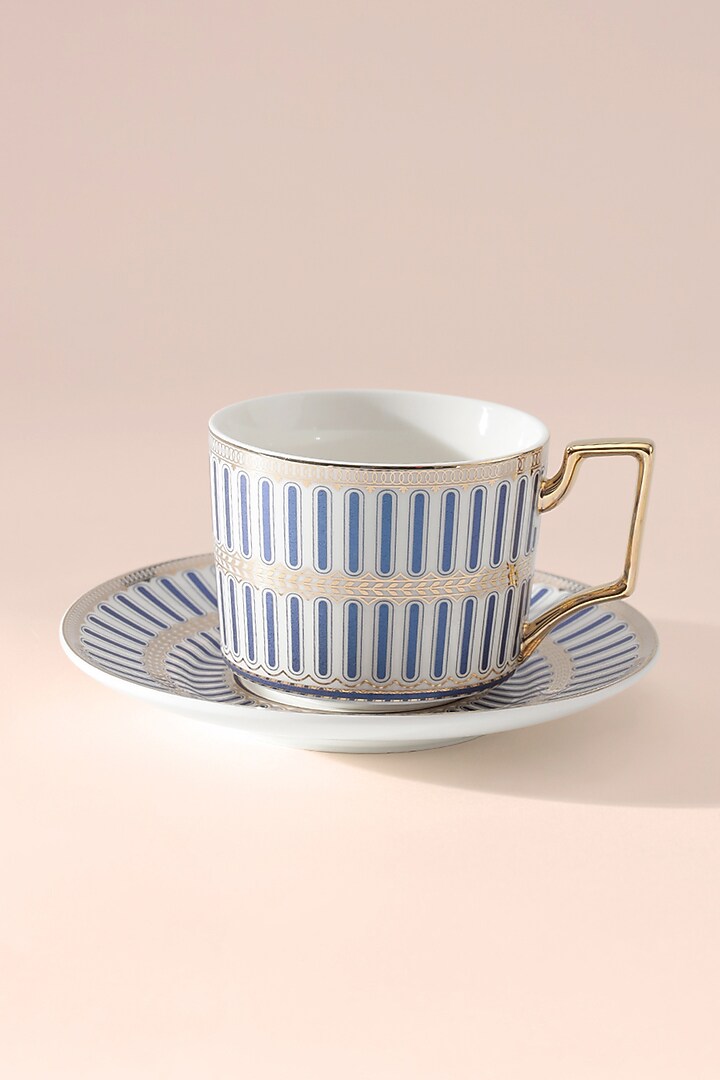 Blue & White Bone China Cup With Saucer (Set of 1 Cup and Saucer) by Table Manners at Pernia's Pop Up Shop