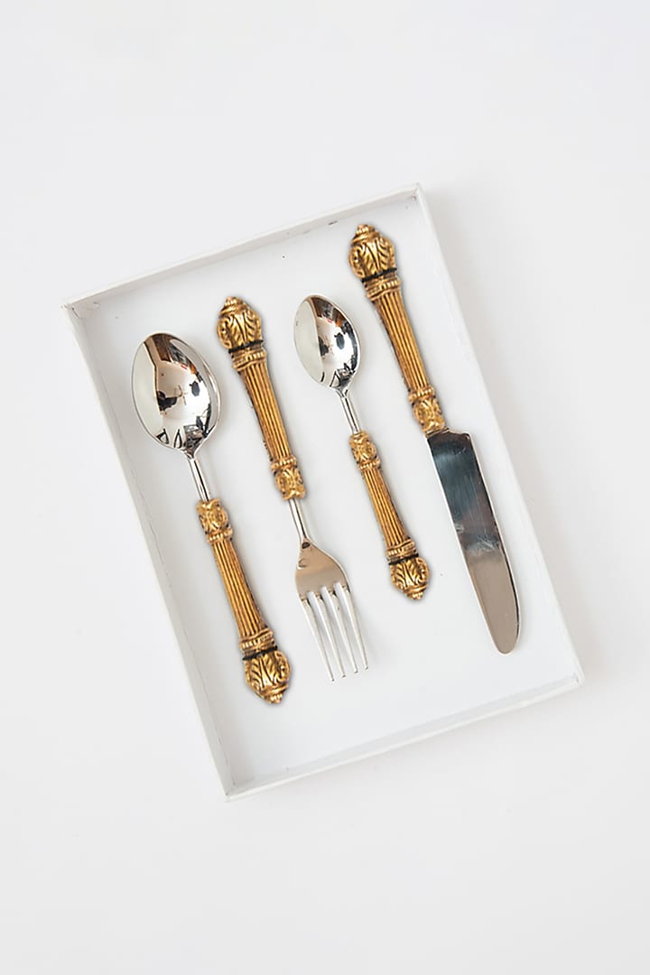Brown & Silver Stainless Steel Cutlery Set by Table Manners at Pernia's Pop Up Shop