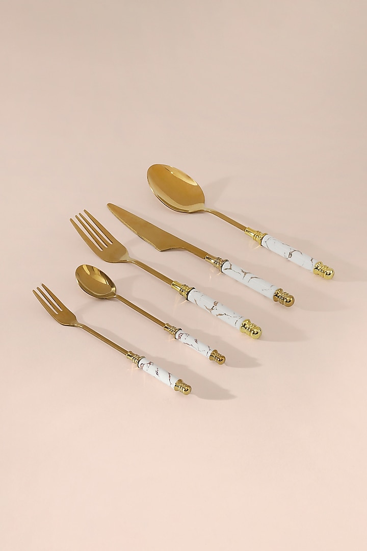 Gold & White Stainless Steel Cutlery Set by Table Manners