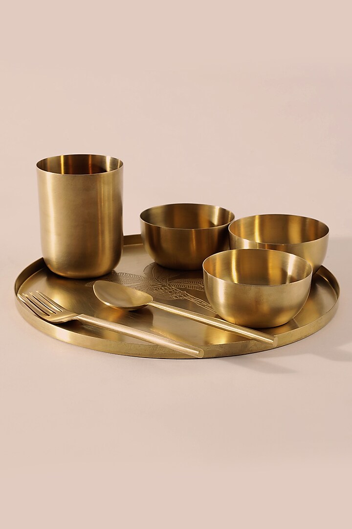Gold Brass Thali Set by Table Manners