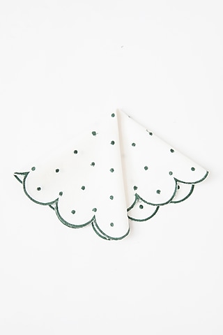 White & Green Cloth Polka Scalloped Napkin Set by Table Manners