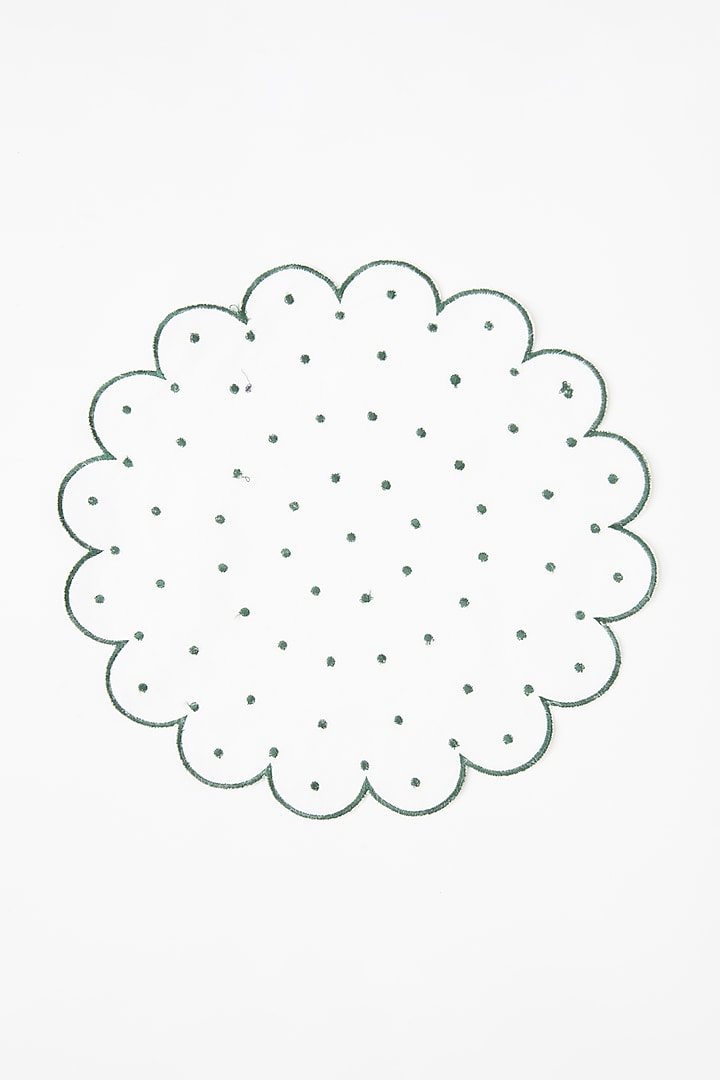 White & Green Cloth Polka Scalloped Napkin Set by Table Manners at Pernia's Pop Up Shop