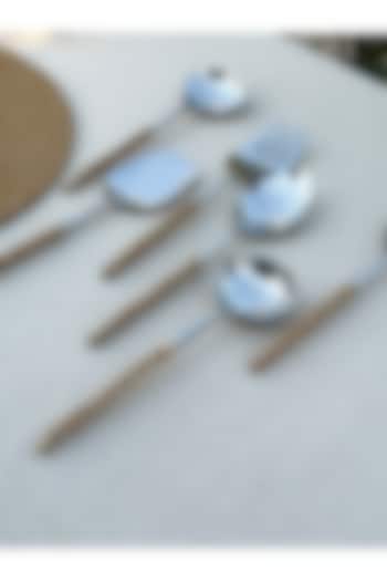 Silver Stainless steel & Rattan Spoons (Set Of 6) by Table Manners