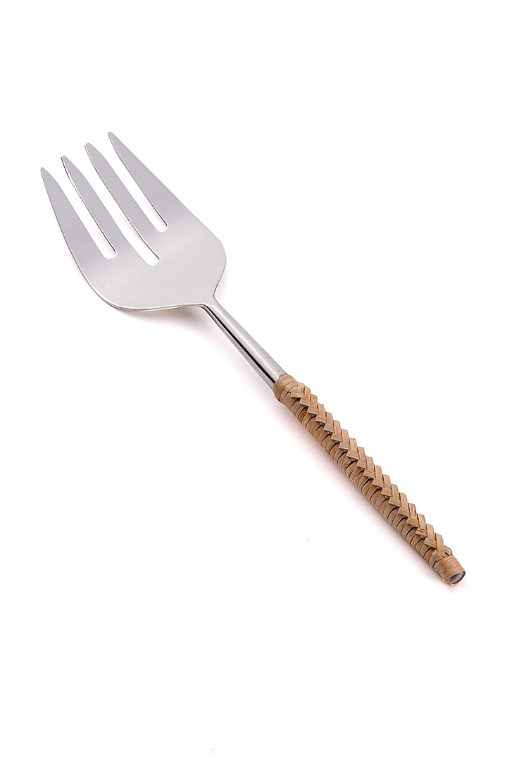 Silver Stainless steel & Rattan Spoons (Set Of 6) by Table Manners at Pernia's Pop Up Shop