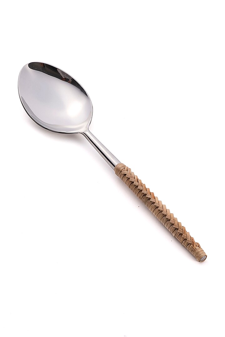 Silver Stainless steel & Rattan Spoons (Set Of 6) by Table Manners at Pernia's Pop Up Shop