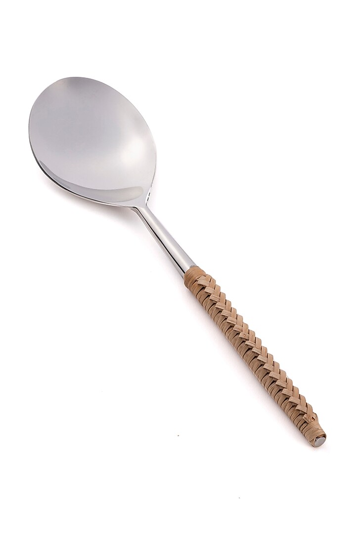 Silver Stainless steel & Rattan Spoons (Set Of 6) by Table Manners at Pernia's Pop Up Shop