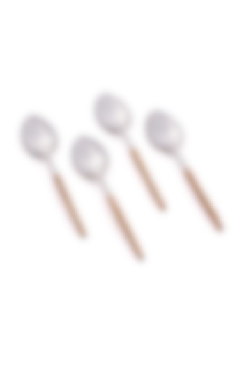 Silver Stainless steel & Rattan Spoons (Set Of 4) by Table Manners