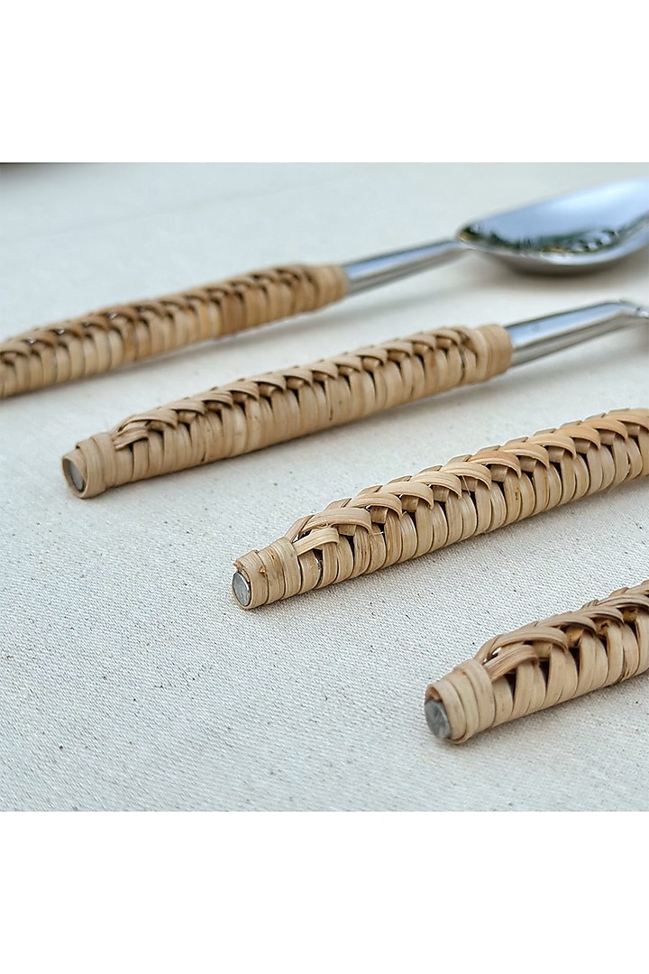 Silver Stainless steel & Rattan Fork (Set Of 4) by Table Manners at Pernia's Pop Up Shop