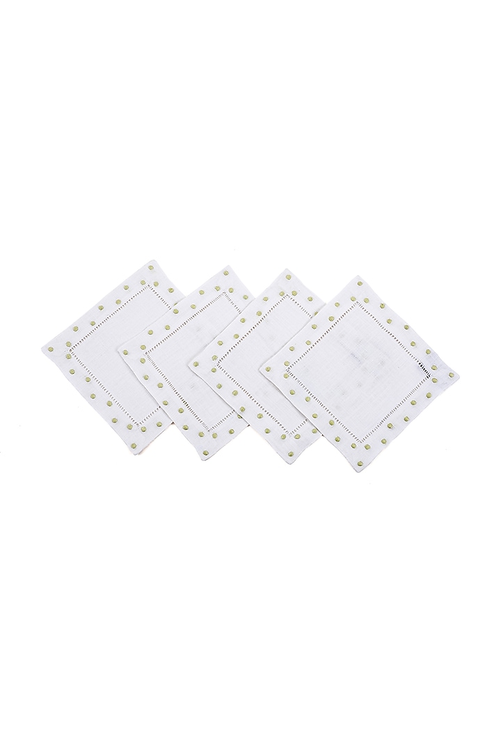 White Linen Polka Dot Cocktail Napkin (Set Of 4) by Table Manners