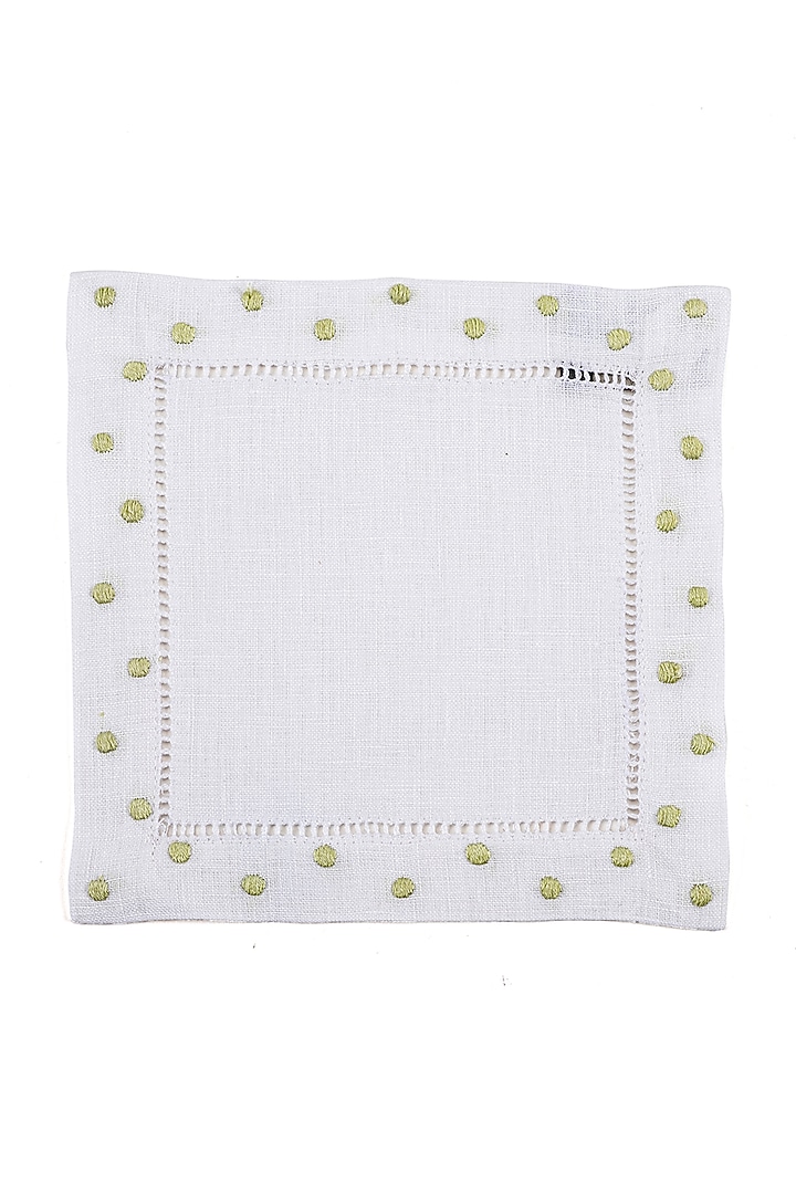 White Linen Polka Dot Cocktail Napkin (Set Of 4) by Table Manners at Pernia's Pop Up Shop