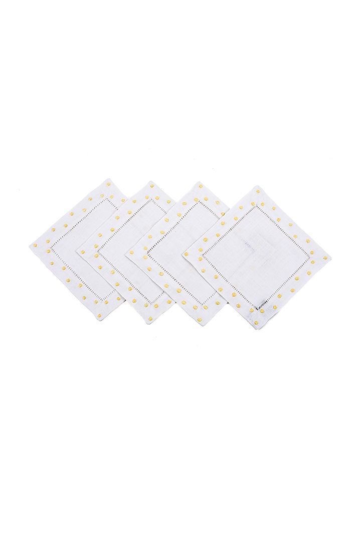 White Linen Polka Dot Cocktail Napkin (Set Of 4) by Table Manners