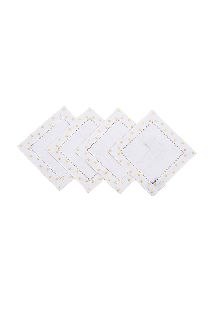 White Linen Polka Dot Cocktail Napkin (Set Of 4) by Table Manners at Pernia's Pop Up Shop