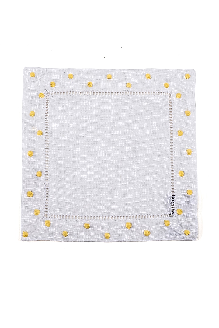 White Linen Polka Dot Cocktail Napkin (Set Of 4) by Table Manners at Pernia's Pop Up Shop