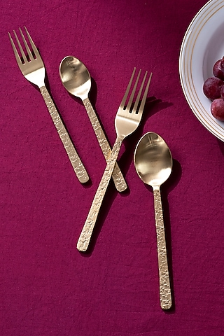 Gold Stainless Steel & Brass PVD Cutlery (Set Of 4) by Table Manners