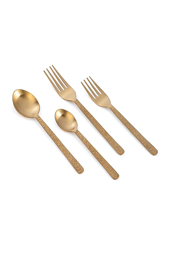 Gold Stainless Steel & Brass PVD Cutlery (Set Of 4) by Table Manners at Pernia's Pop Up Shop