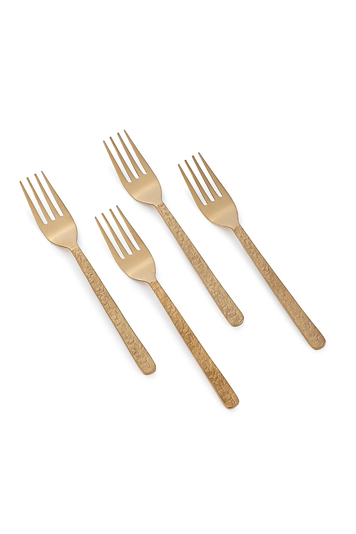 Brass Gold Stainless Steel & Brass PVD Dessert Fork (Set Of 4) by Table Manners