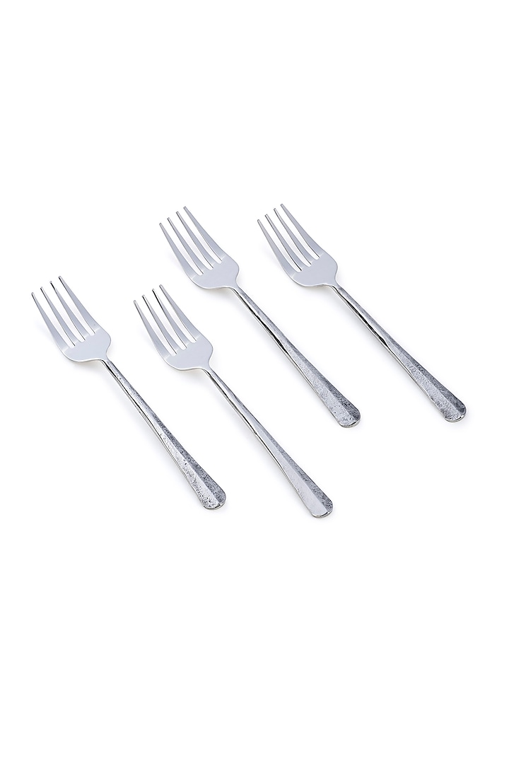 Silver Stainless Steel Dessert Fork (Set Of 4) by Table Manners