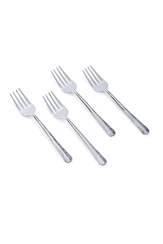 Silver Stainless Steel Dessert Fork (Set Of 4) by Table Manners