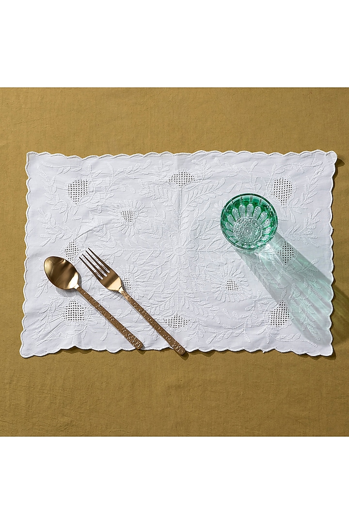 White Chikankari Placemat by Table Manners