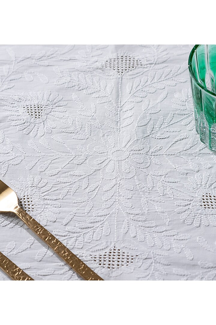 White Chikankari Placemat by Table Manners at Pernia's Pop Up Shop