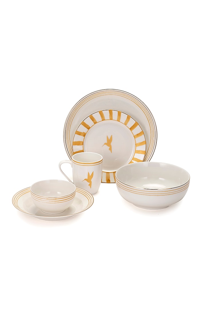 White & Mustard Yellow Bone China Handpainted Dinner Set of 6 by Table Manners at Pernia's Pop Up Shop
