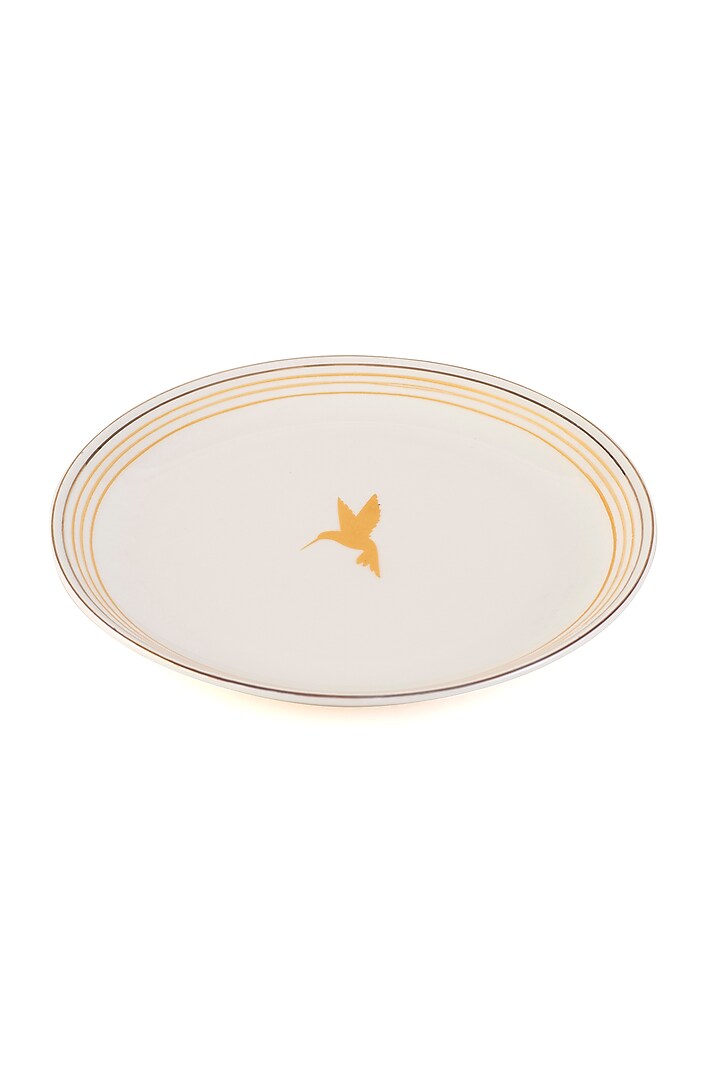 White & Mustard Yellow Bone China Handpainted Dinner Plate by Table Manners