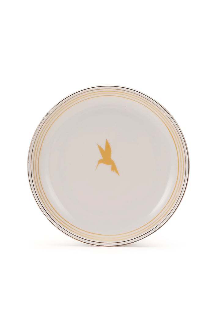 White & Mustard Yellow Bone China Handpainted Dinner Plate by Table Manners at Pernia's Pop Up Shop