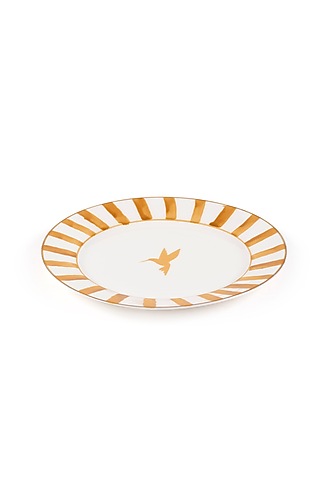 White & Mustard Yellow Bone China Handpainted Dessert Plate by Table Manners