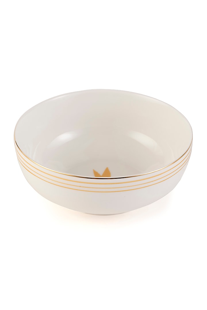 White & Mustard Yellow Bone China Handpainted Vegetable Bowl by Table Manners
