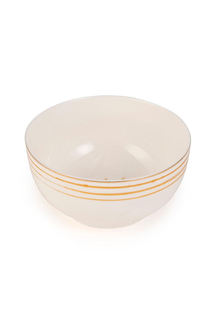 White & Mustard Yellow Bone China Handpainted Rice Bowl by Table Manners