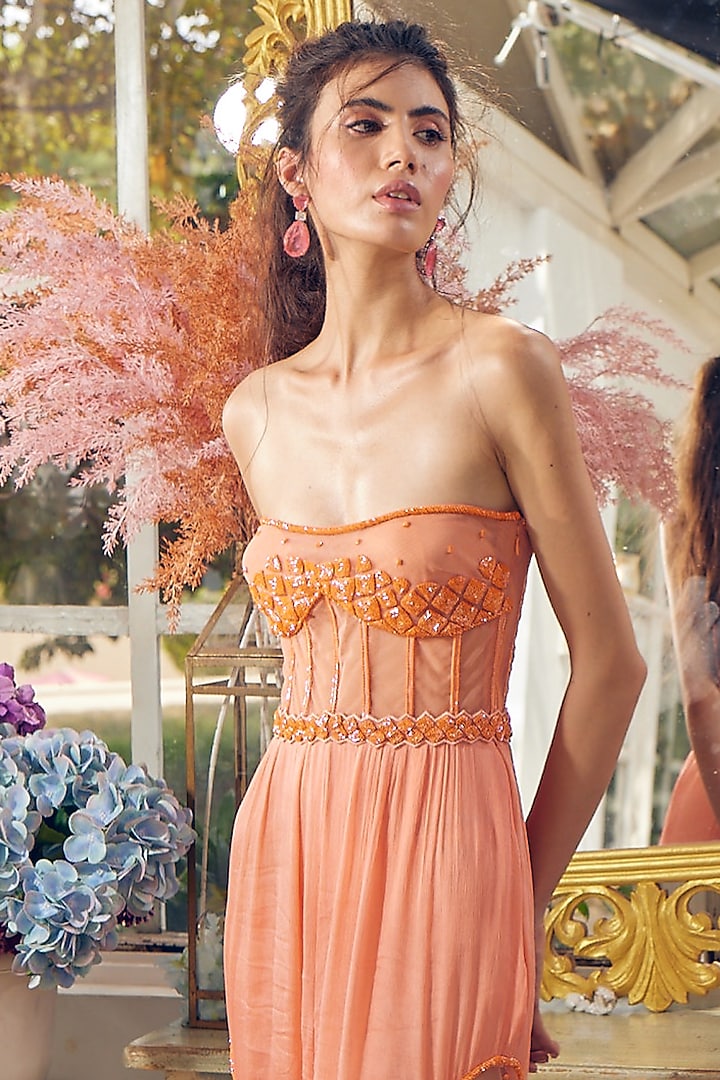 Tangerine Chinon & Net Cutdana Jumpsuit by TABEER INDIA at Pernia's Pop Up Shop