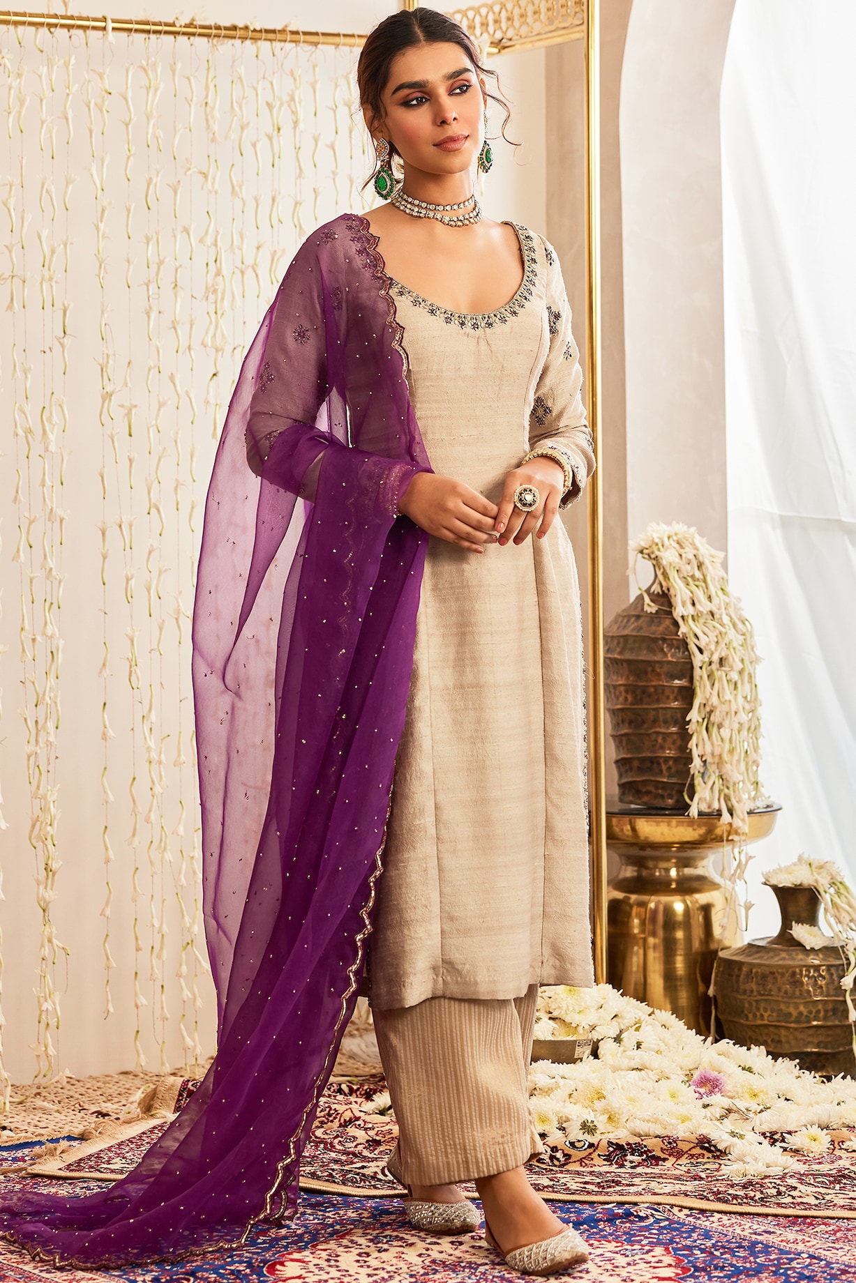 Crystal Embellished Kurta Set With Patiala Salwar