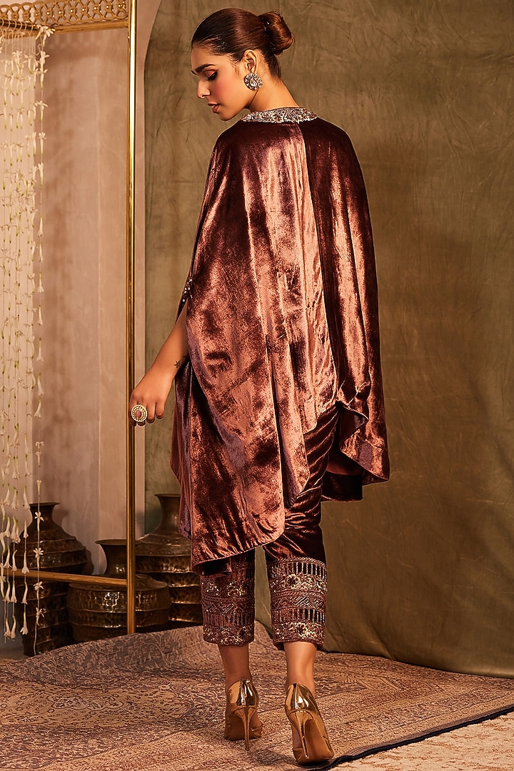 Corteza Silk Velvet Cutdana & Mirror Embroidered Cape Set by TABEER INDIA at Pernia's Pop Up Shop