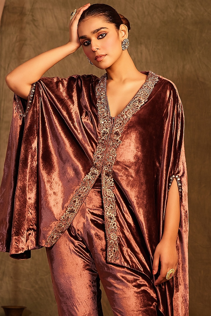 Corteza Silk Velvet Cutdana & Mirror Embroidered Cape Set by TABEER INDIA at Pernia's Pop Up Shop