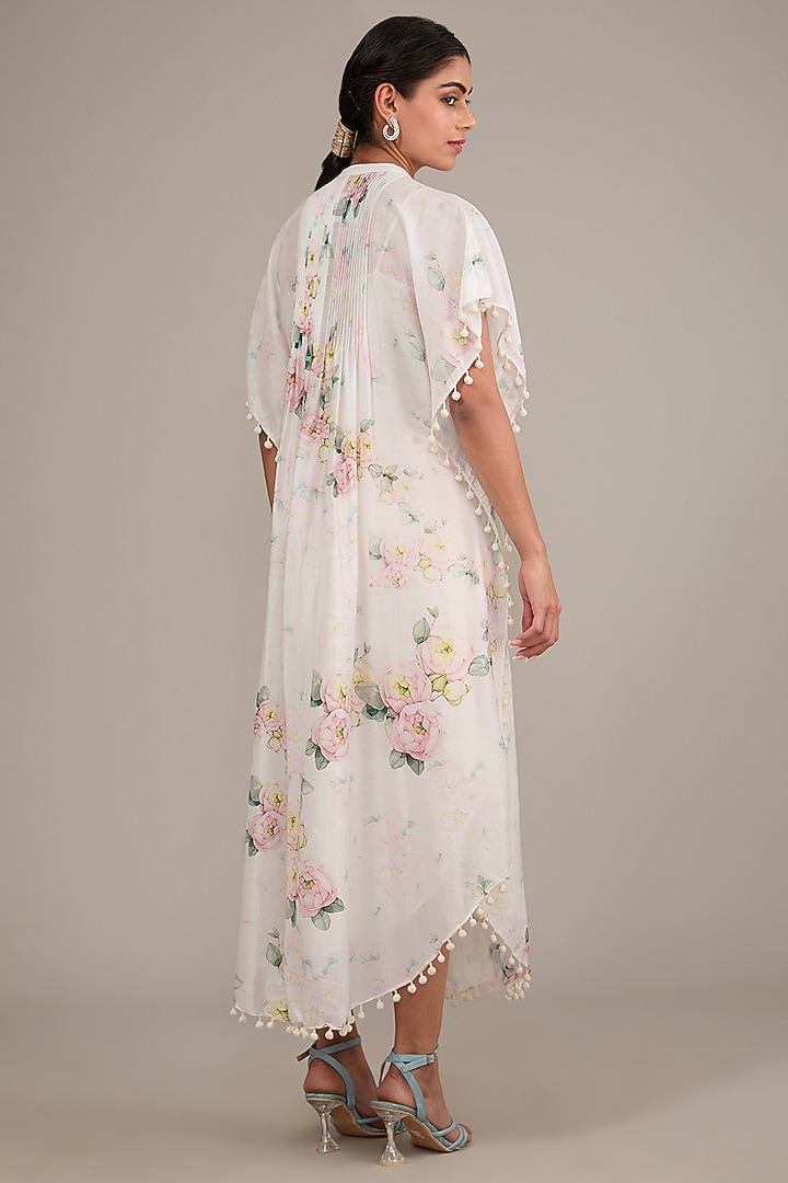 Ivory Chanderi Floral Printed Kaftan by TABEER INDIA at Pernia's Pop Up Shop