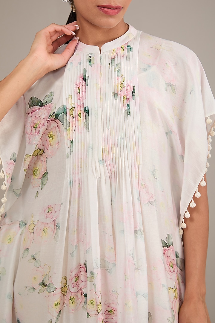Ivory Chanderi Floral Printed Kaftan by TABEER INDIA at Pernia's Pop Up Shop