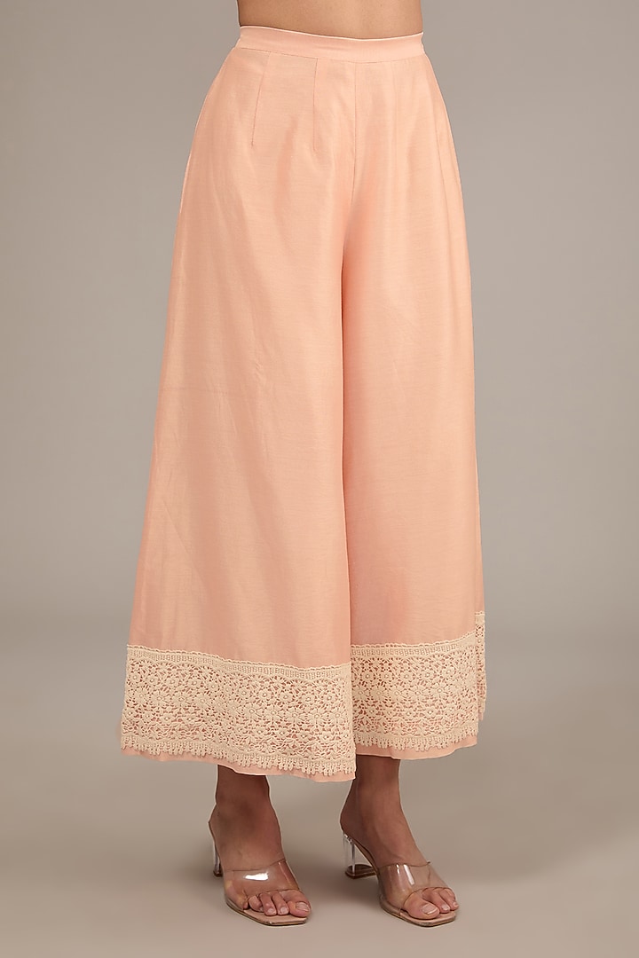 Peach Chanderi Floral Printed Tunic Set by TABEER INDIA at Pernia's Pop Up Shop