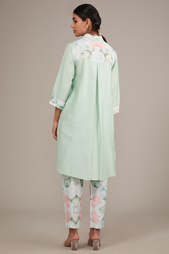 Mint Green Chanderi Floral Printed Co-Ord Set by TABEER INDIA at Pernia's Pop Up Shop