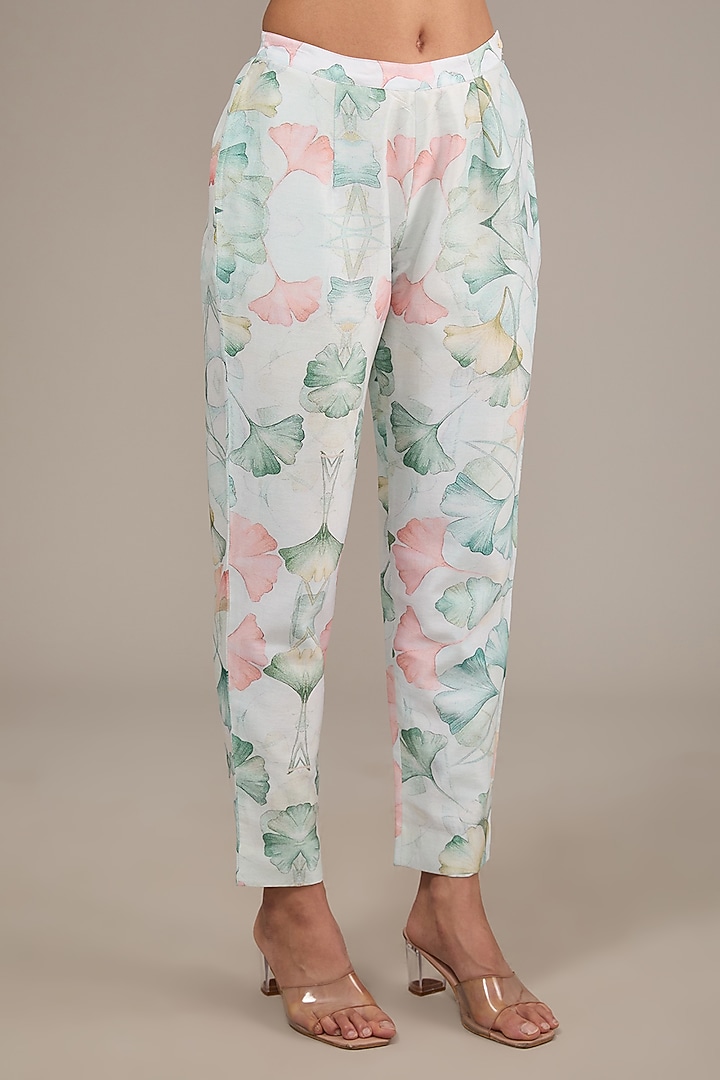 Mint Green Chanderi Floral Printed Co-Ord Set by TABEER INDIA at Pernia's Pop Up Shop