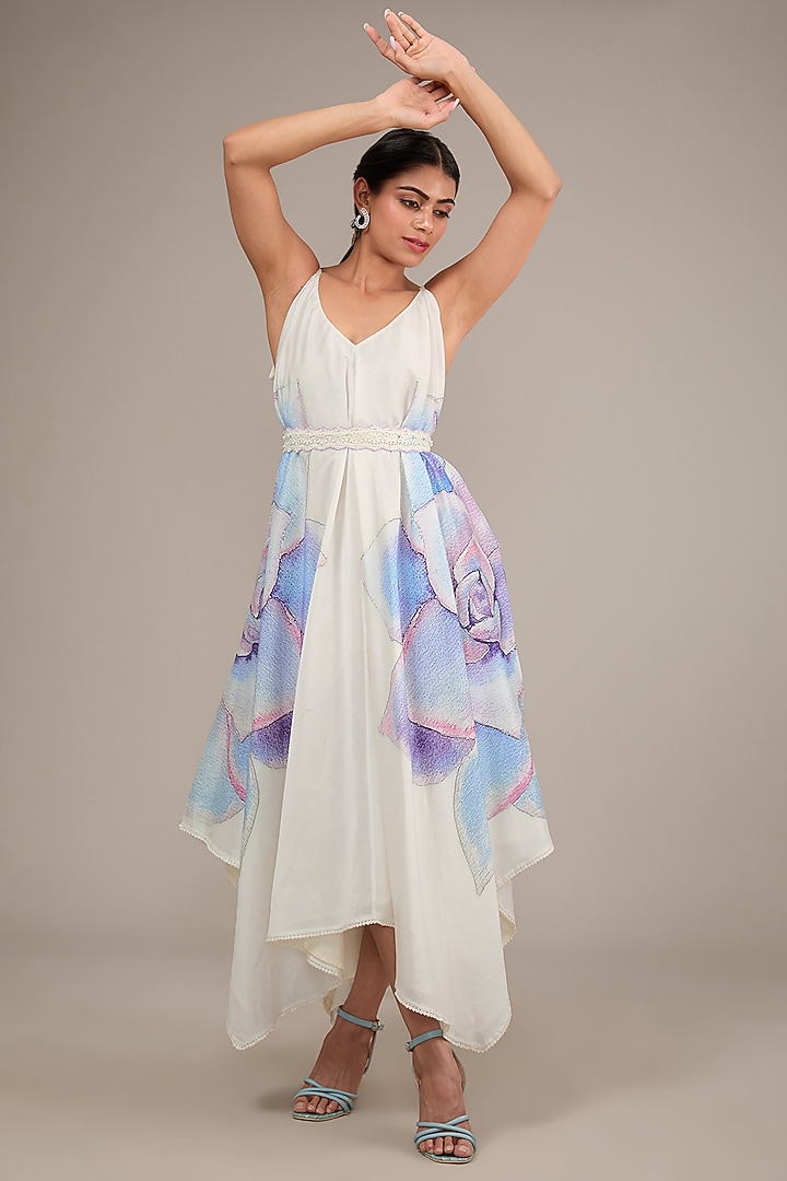Ivory Chanderi Floral Printed Tunic by TABEER INDIA at Pernia's Pop Up Shop