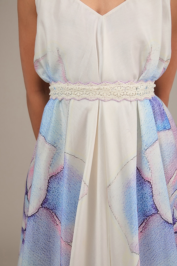 Ivory Chanderi Floral Printed Tunic by TABEER INDIA at Pernia's Pop Up Shop